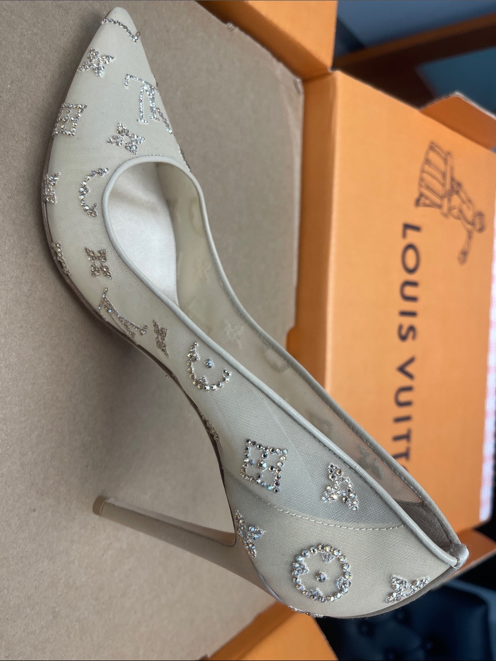 Louis Vuitton Ivory Crystal Monogram Pointed-Toe Stiletto Pump